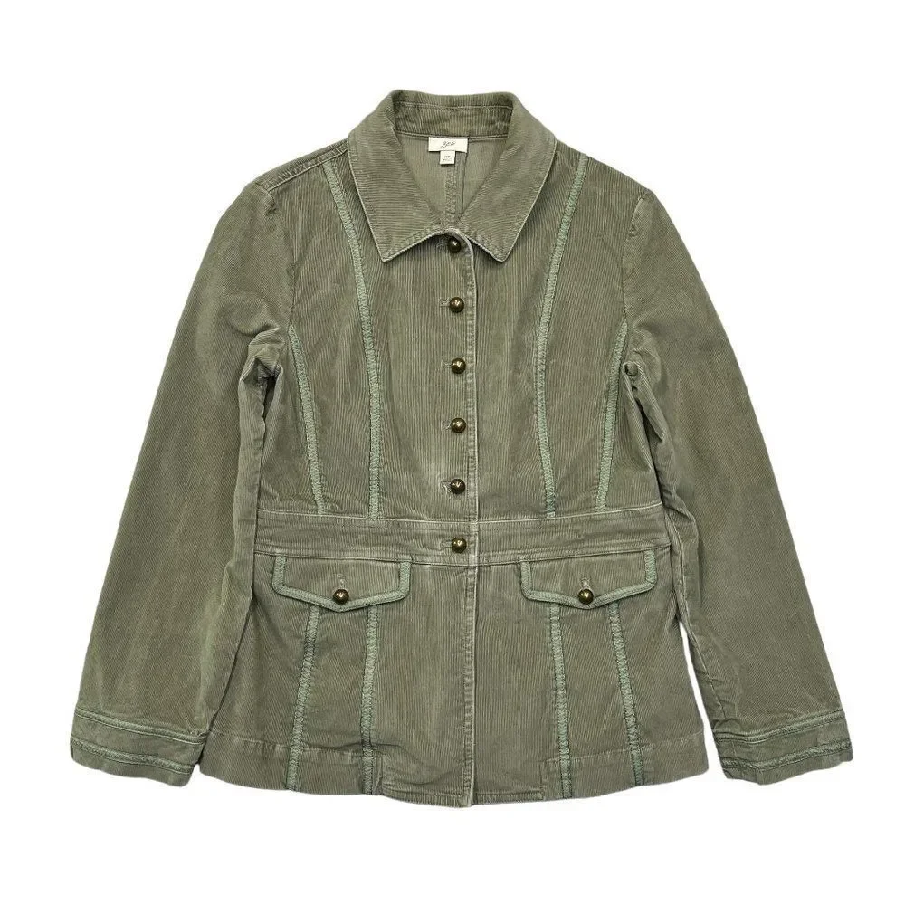 J. Jill Jacket Women's Size XS Green Corduroy‎ Blazer Button Front Coat